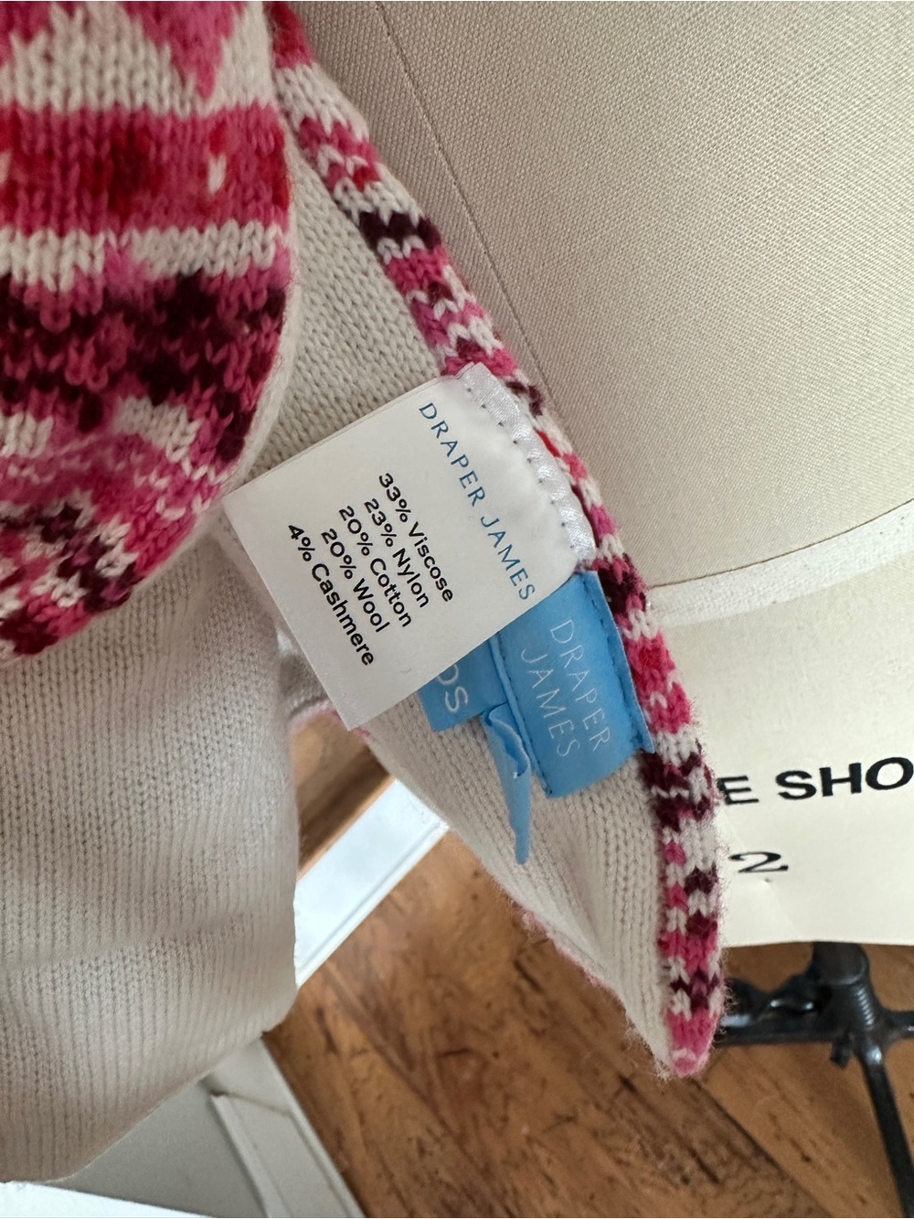 Draper James Fair isle Skinny Scarf Pink Burgundy Cream  80”x7” - Picture 6 of 8
